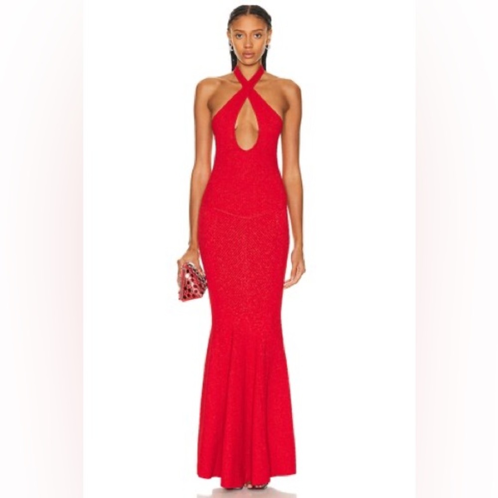 Retrofete Verona Bandage Knit Maxi Dress Red Halter Bodycon XS used once
